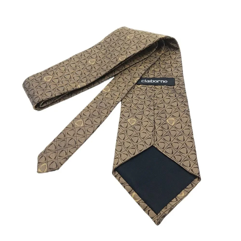 Claiborne Silk Tie Mens 59.5” Olive Green Black Geometric Designer Wide New